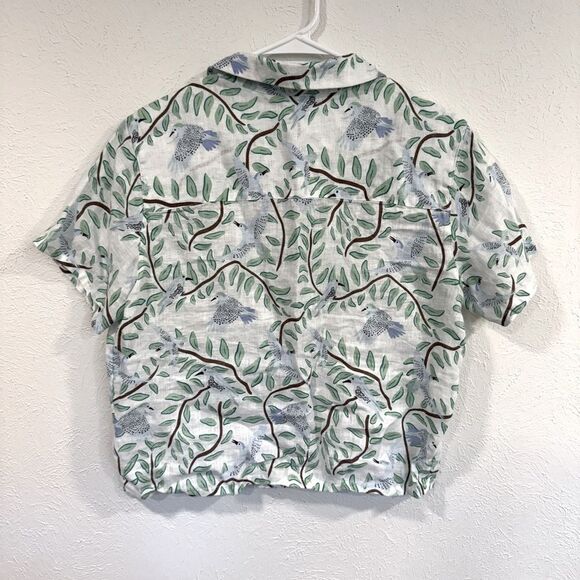 Cynthia Rowley Linen Button-Up Shirt Birds Novelty Print Size Small EUC - Picture 3 of 4